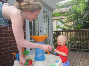 mom squirts Lucas with squeeze ball